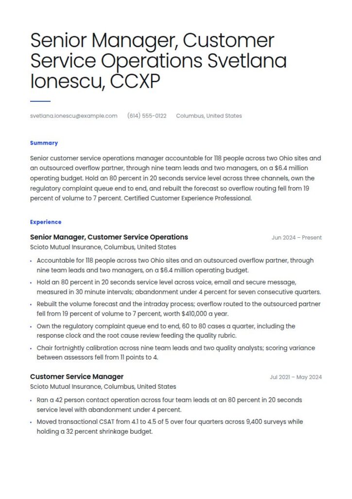 Customer Service Manager Resume Examples & Templates
