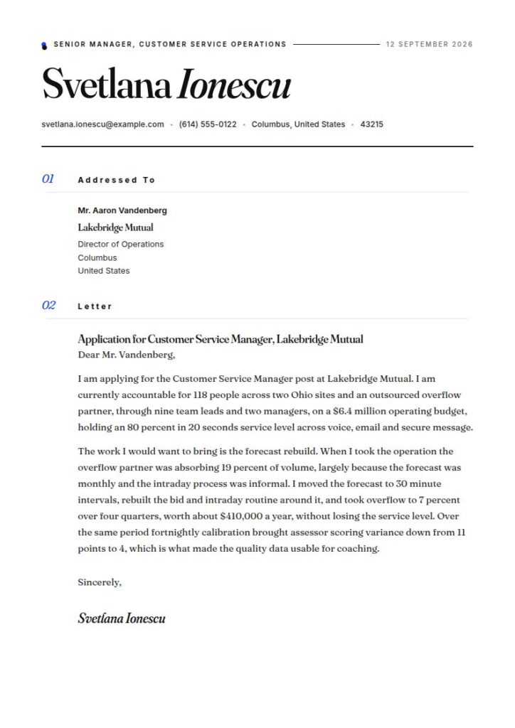 Customer Service Manager Cover Letter Examples & Templates