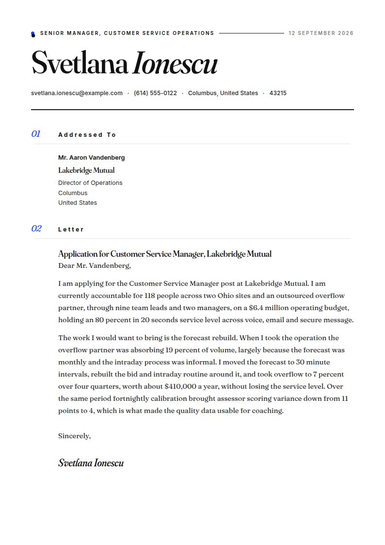 Customer Service Manager Cover Letter Examples & Templates