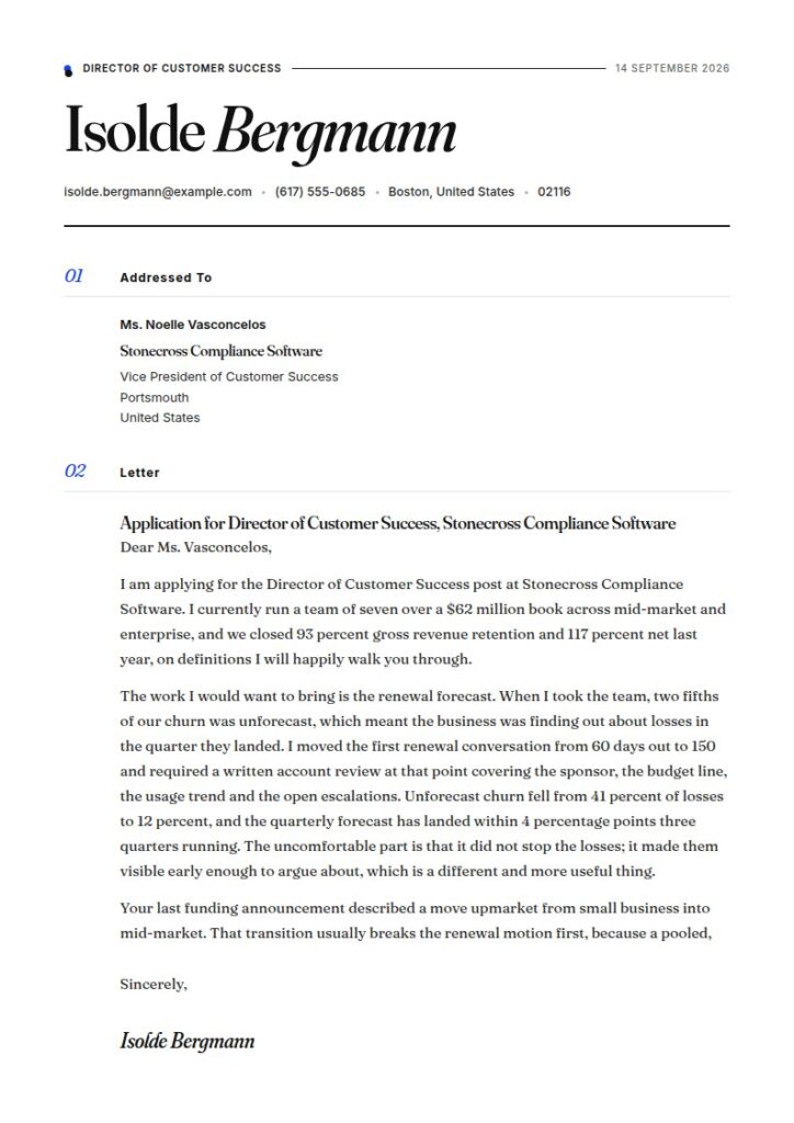 Customer Success Cover Letter Examples & Templates