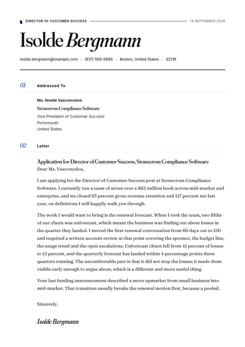 Customer Success Cover Letter Examples & Templates