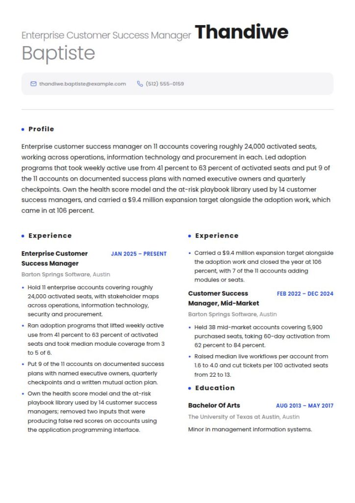Customer Success Manager Resume Examples & Templates