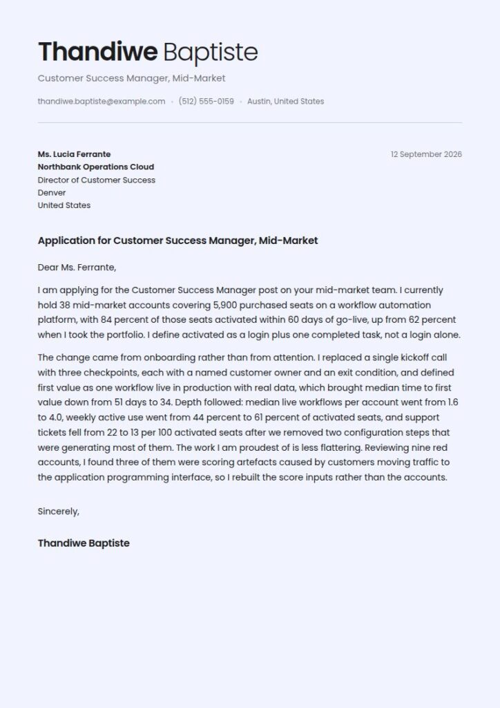 Customer Success Manager Cover Letter Examples & Templates