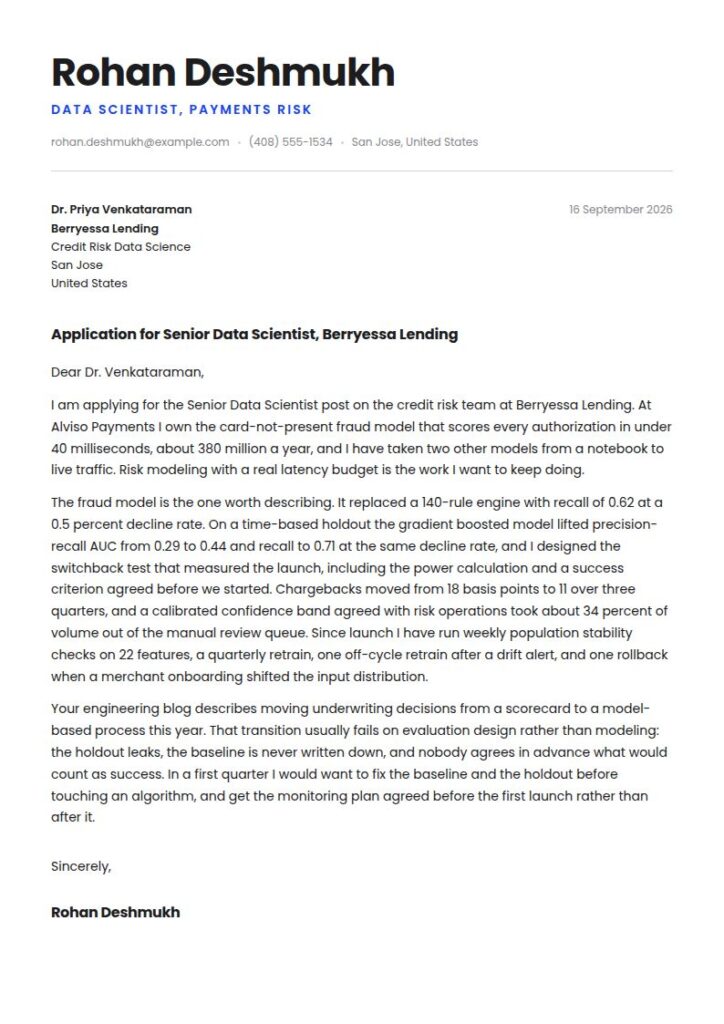 Data Scientist Cover Letter Examples & Templates