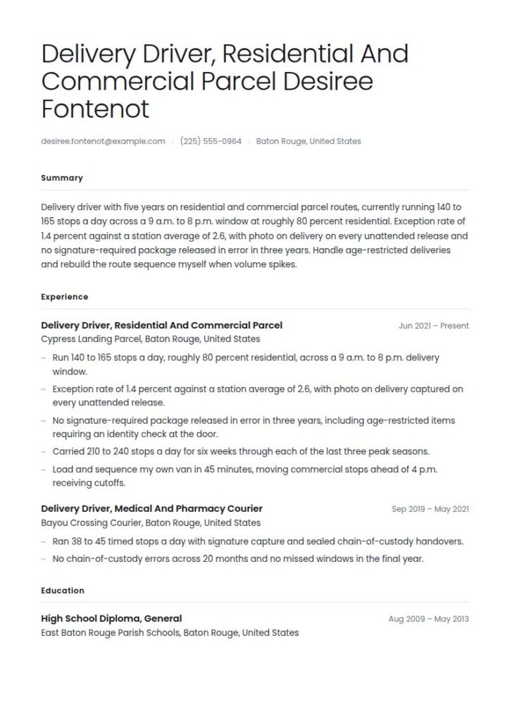 Delivery Driver Resume Examples & Templates