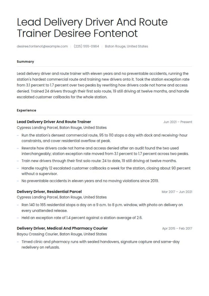 Delivery Driver Resume Examples & Templates