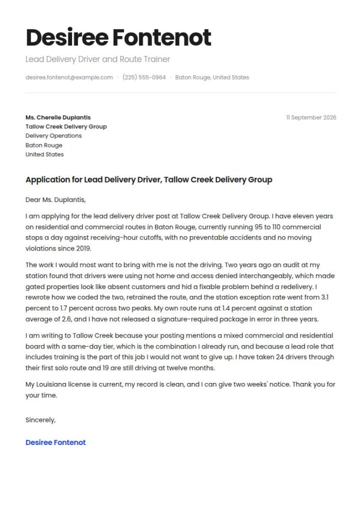 Delivery Driver Cover Letter Examples & Templates
