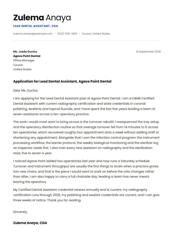 Dental Assistant Cover Letter Examples & Templates