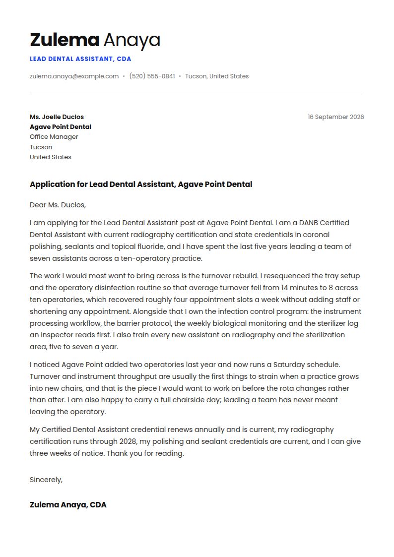 Dental Assistant Cover Letter Examples & Templates