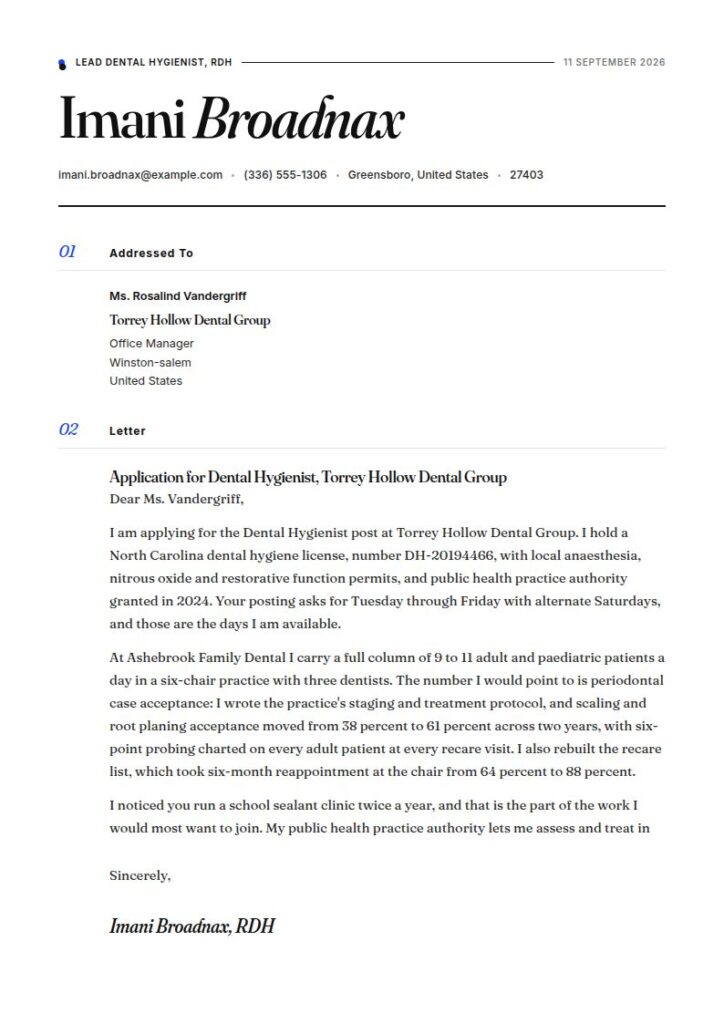 Dental Hygienist Cover Letter Examples & Templates