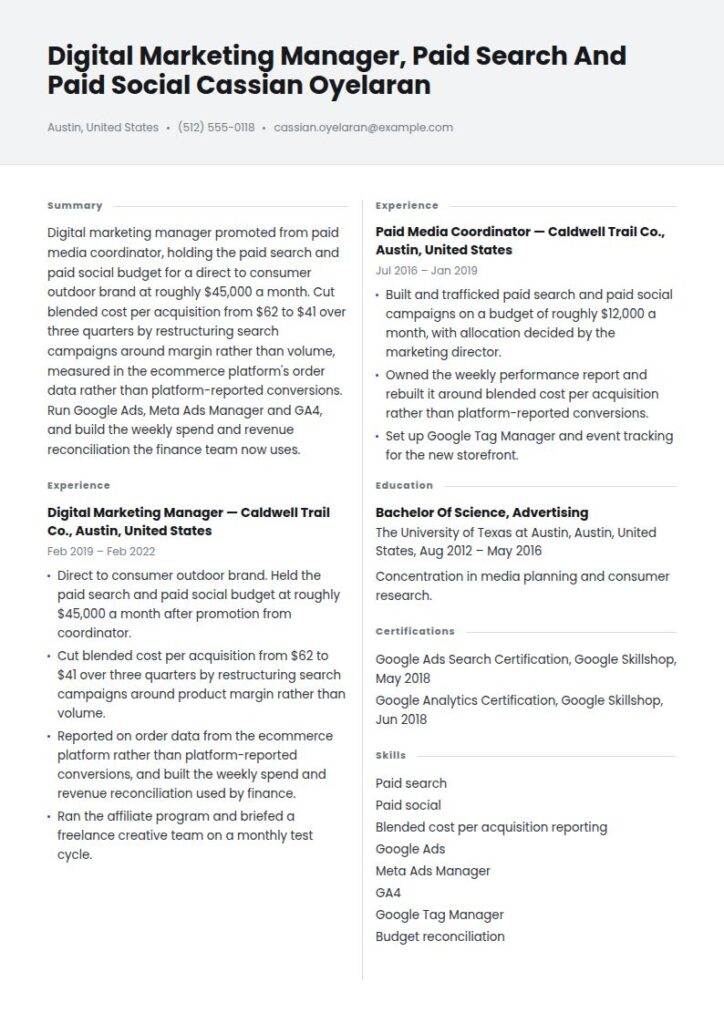 Digital Marketing Manager Resume Examples & Templates