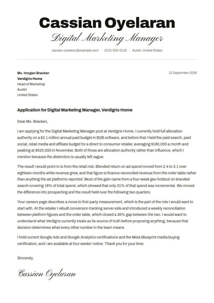 Digital Marketing Manager Cover Letter Examples & Templates