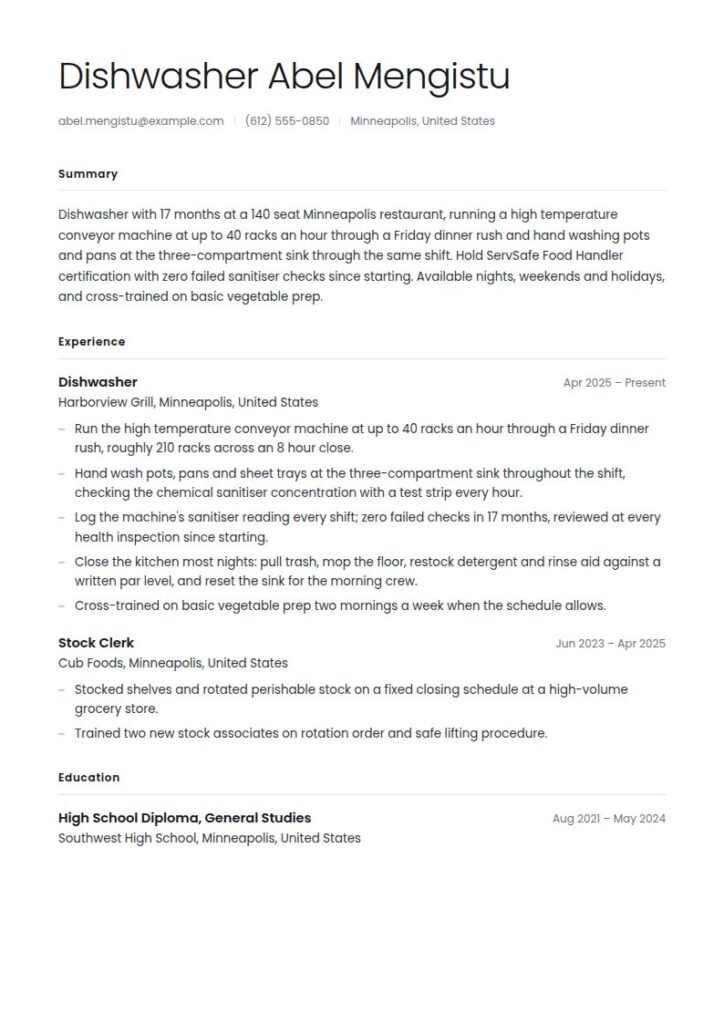 Dishwasher Resume Examples & Templates