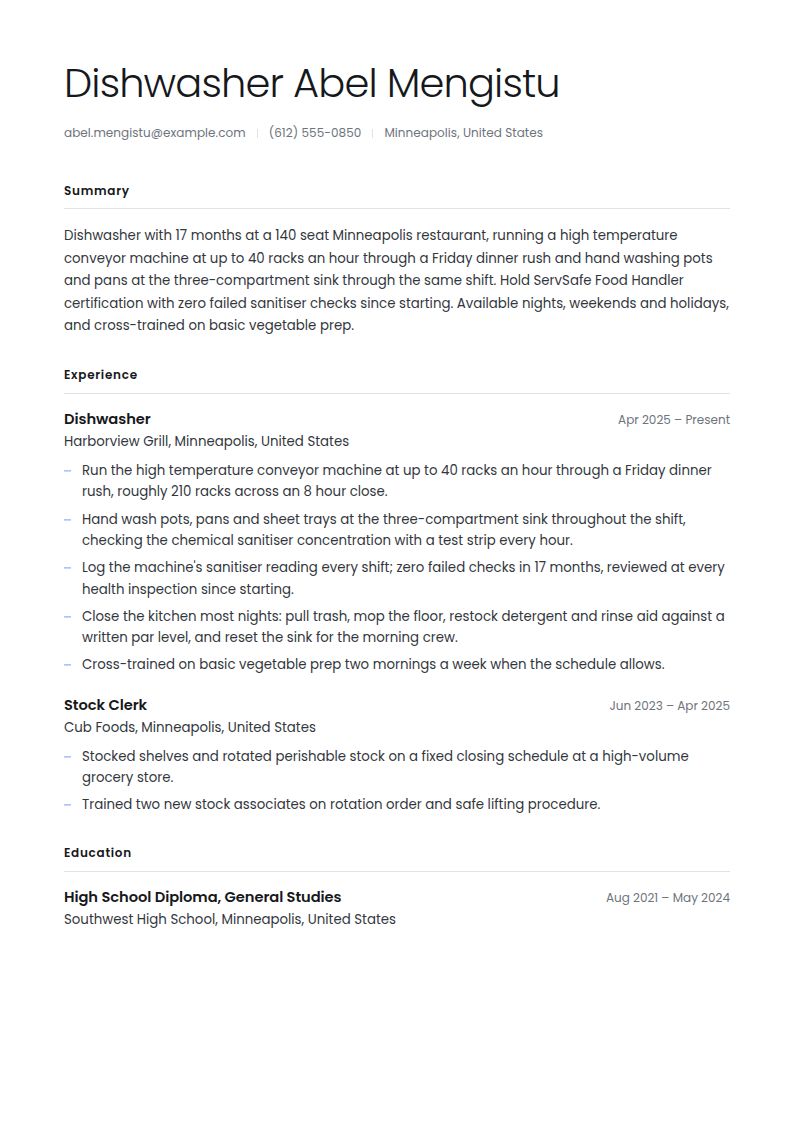Dishwasher Resume Examples & Templates