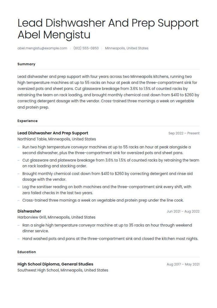 Dishwasher Resume Examples & Templates