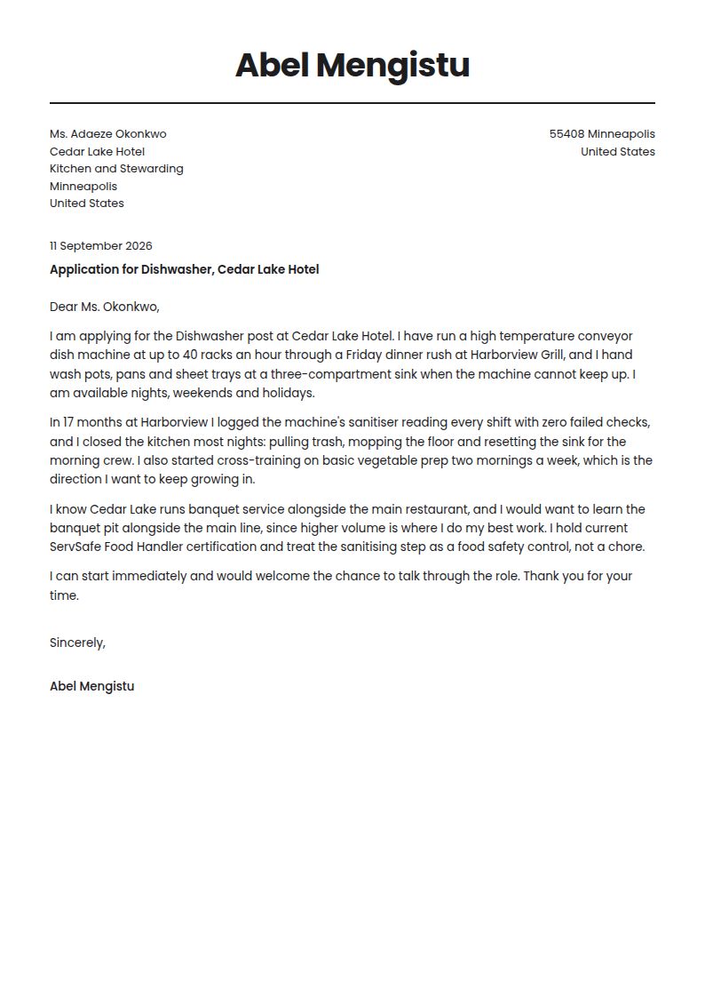 Dishwasher Cover Letter Examples & Templates