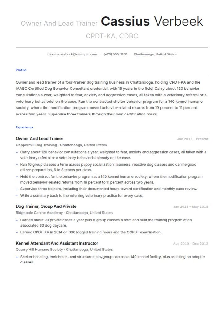 Dog Trainer Resume Examples & Templates