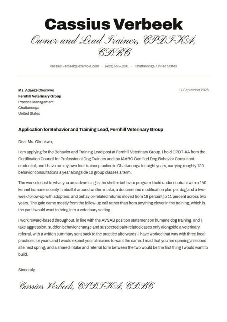 Dog Trainer Cover Letter Examples & Templates