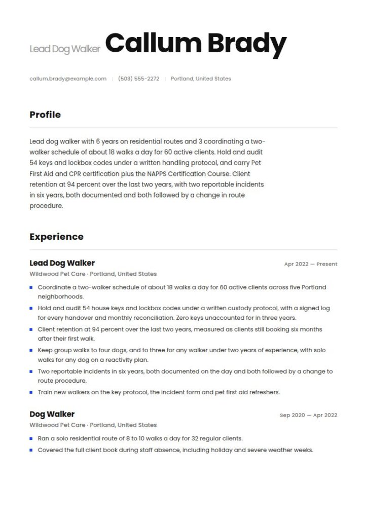 Dog Walker Resume Examples & Templates