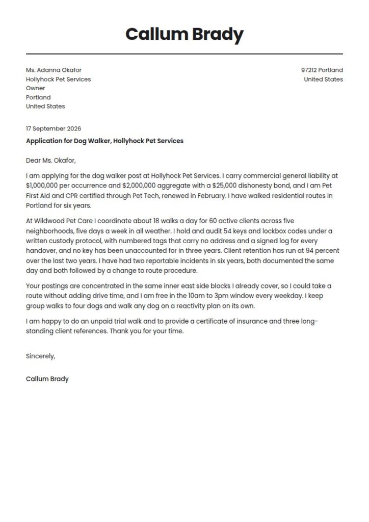 Dog Walker Cover Letter Examples & Templates