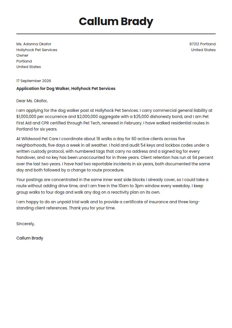 Dog Walker Cover Letter Examples & Templates