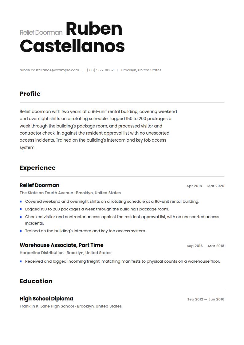 Doorman Resume Examples & Templates