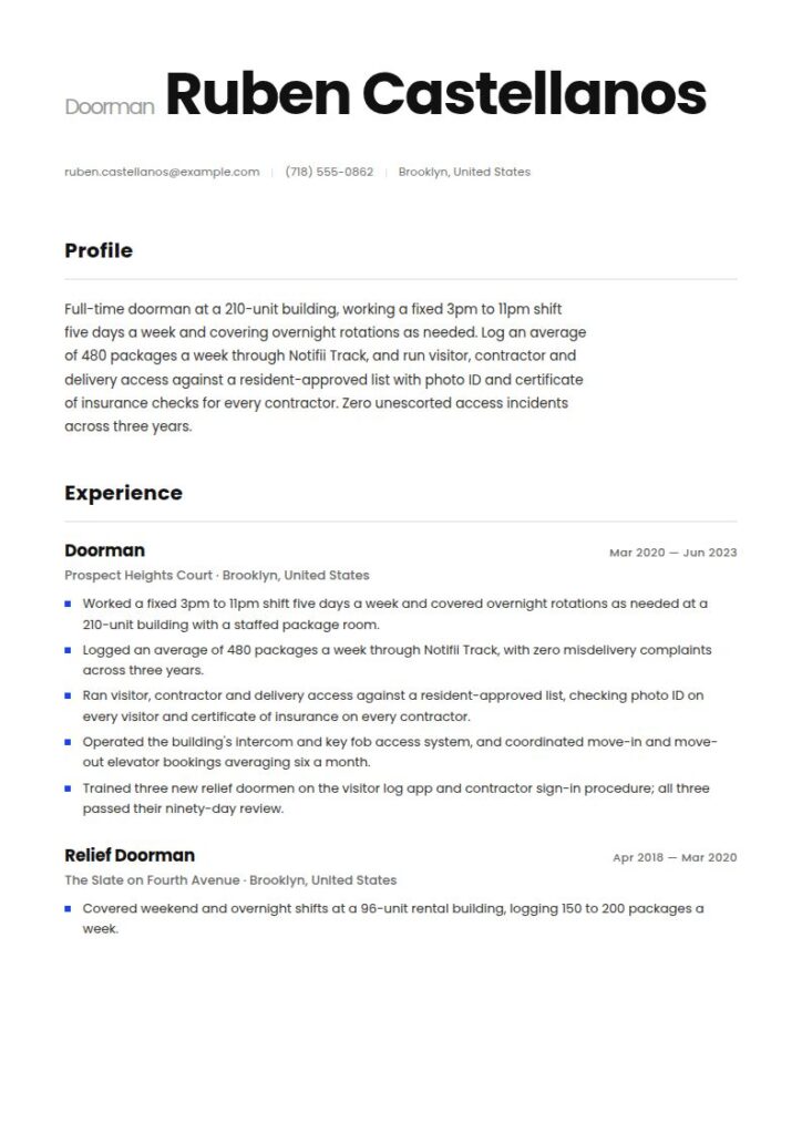 Doorman Resume Examples & Templates