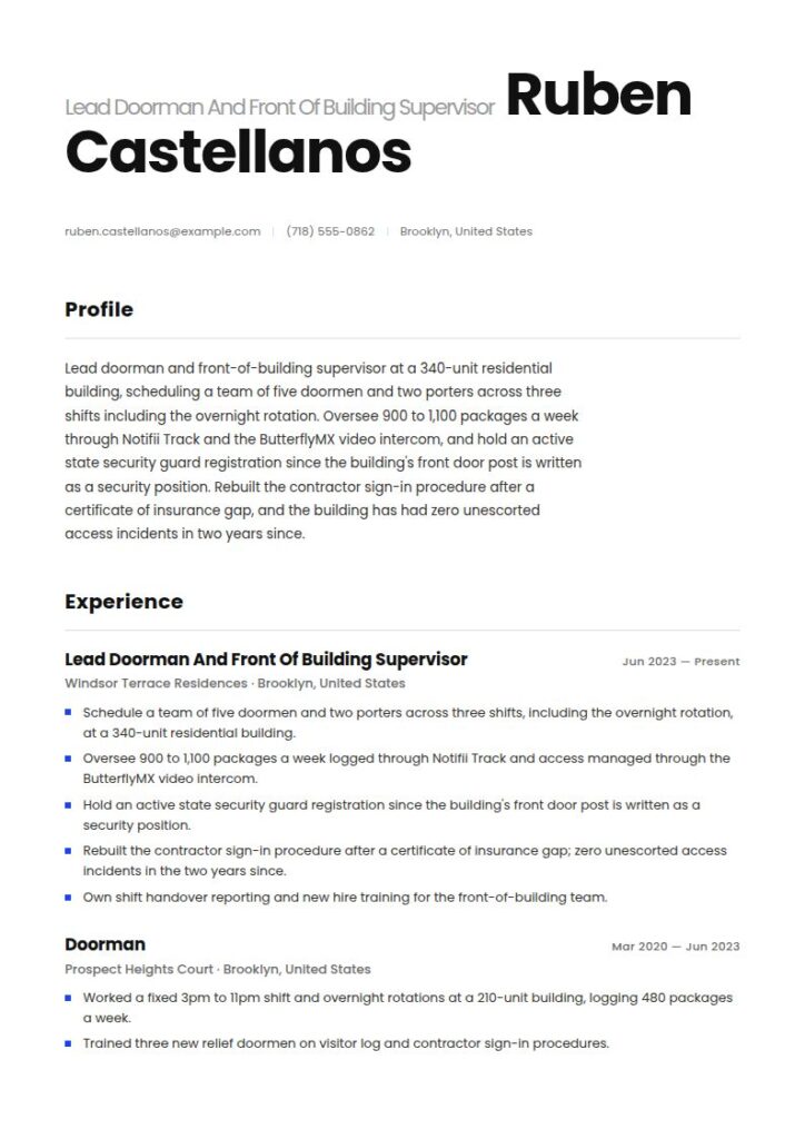 Doorman Resume Examples & Templates