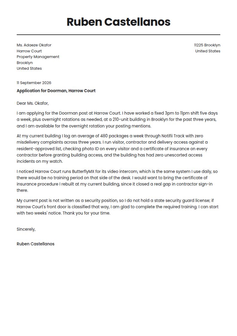 Doorman Cover Letter Examples & Templates