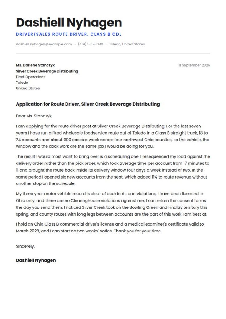 Driver Cover Letter Examples & Templates