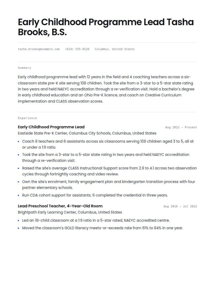 Early Childhood Educator Resume Examples & Templates