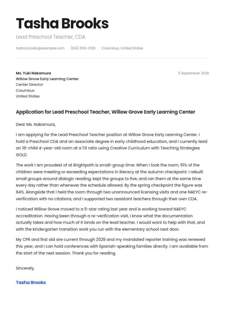Early Childhood Educator Cover Letter Examples & Templates