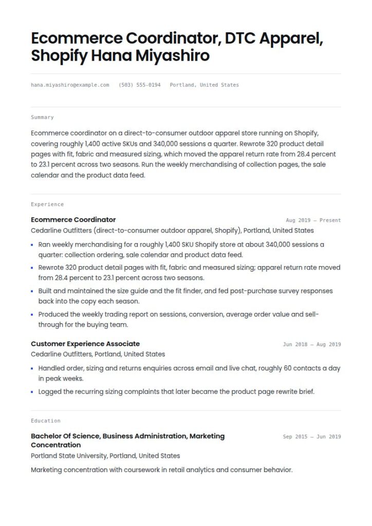 Ecommerce Resume Examples & Templates