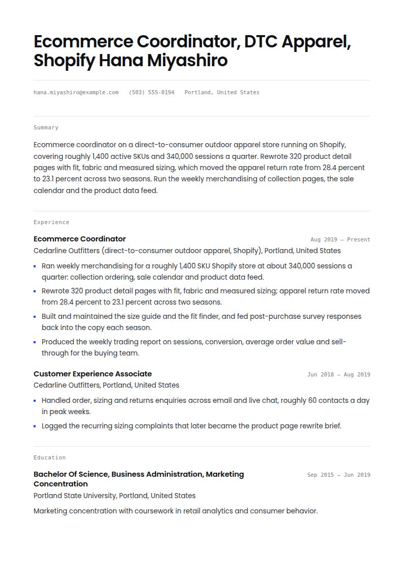 Ecommerce Resume Examples & Templates