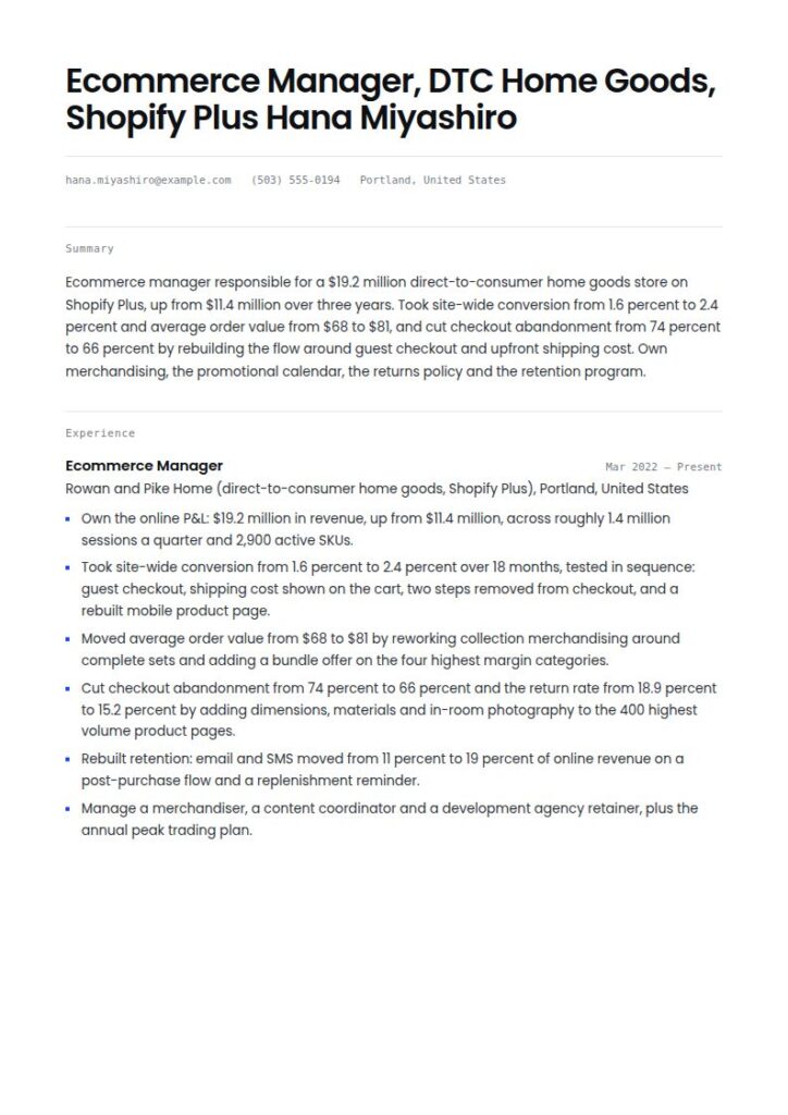 Ecommerce Resume Examples & Templates