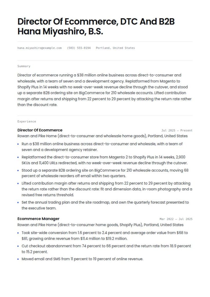 Ecommerce Resume Examples & Templates