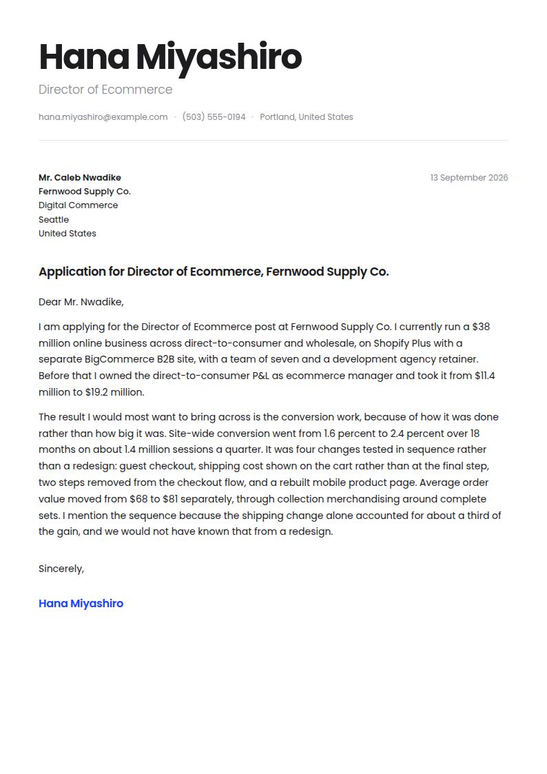 Ecommerce Cover Letter Examples & Templates