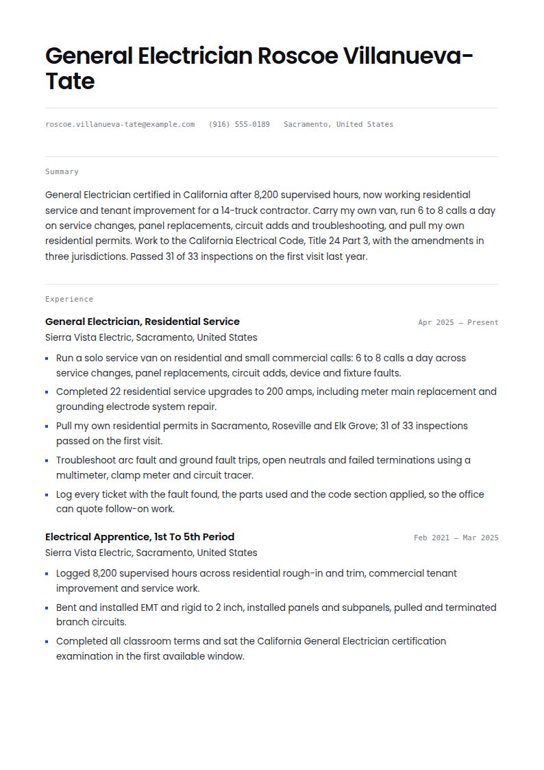 Electrician Resume Examples & Templates