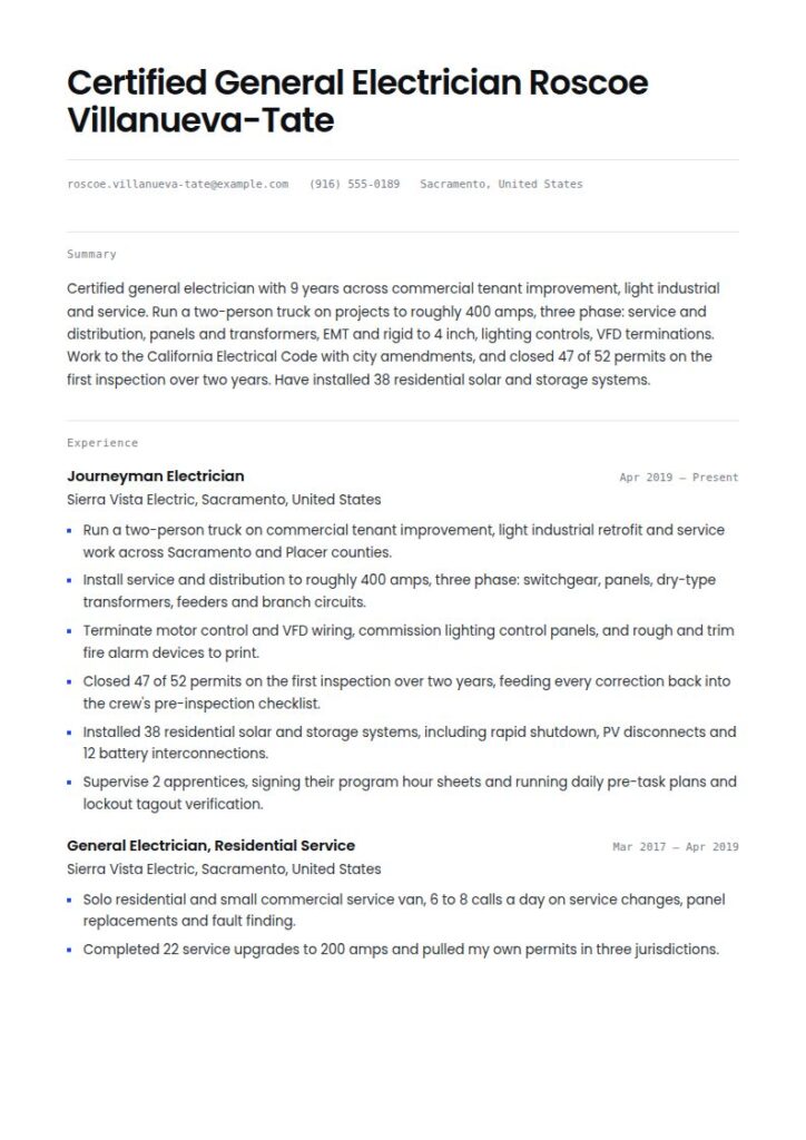 Electrician Resume Examples & Templates