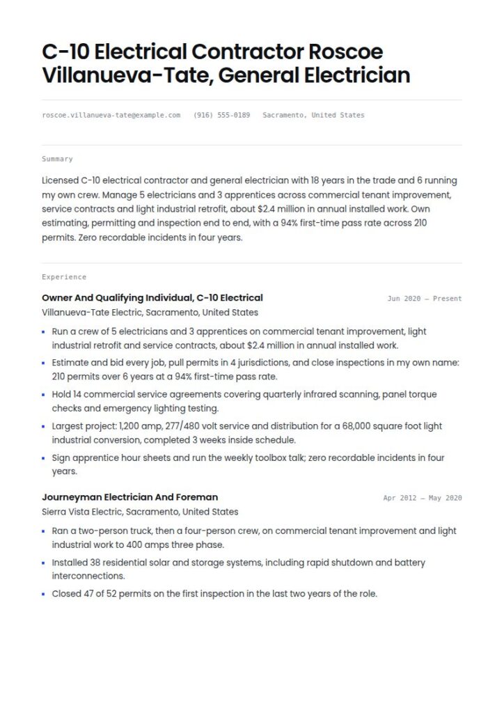 Electrician Resume Examples & Templates