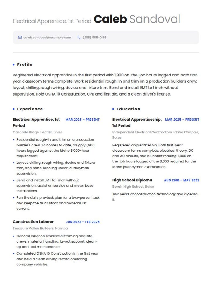 Electrician Apprentice Resume Examples & Templates