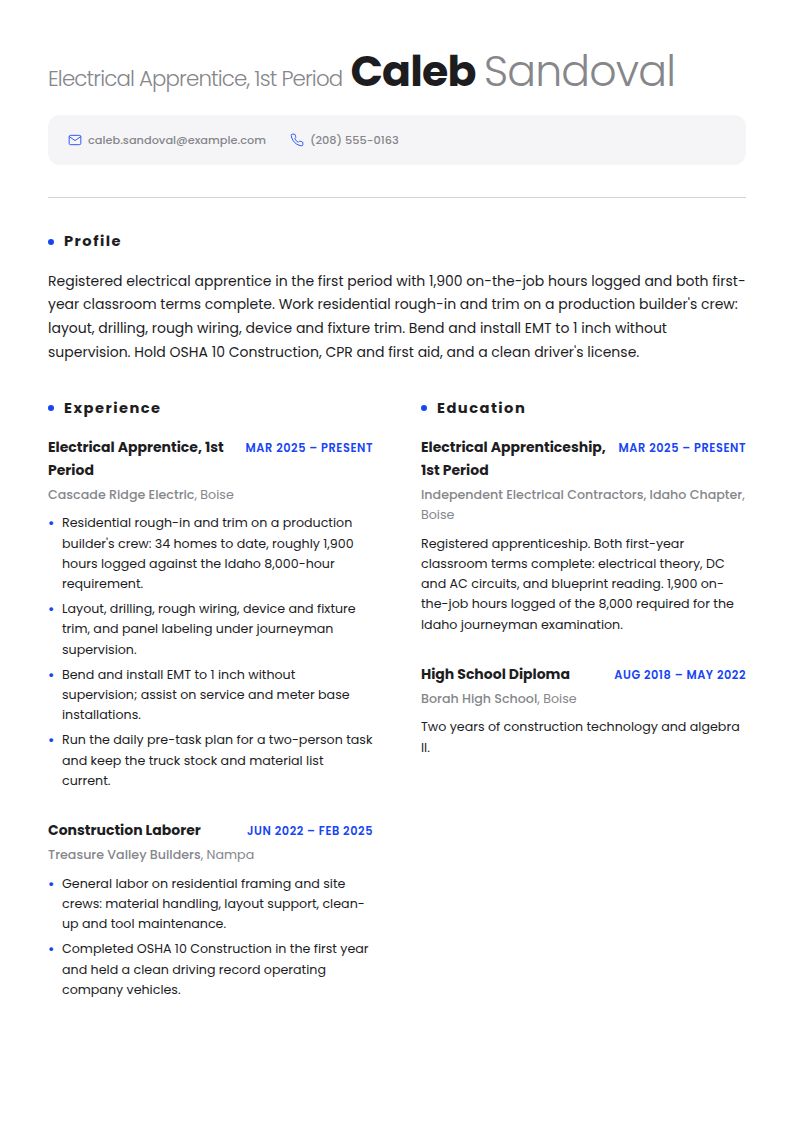 Electrician Apprentice Resume Examples & Templates