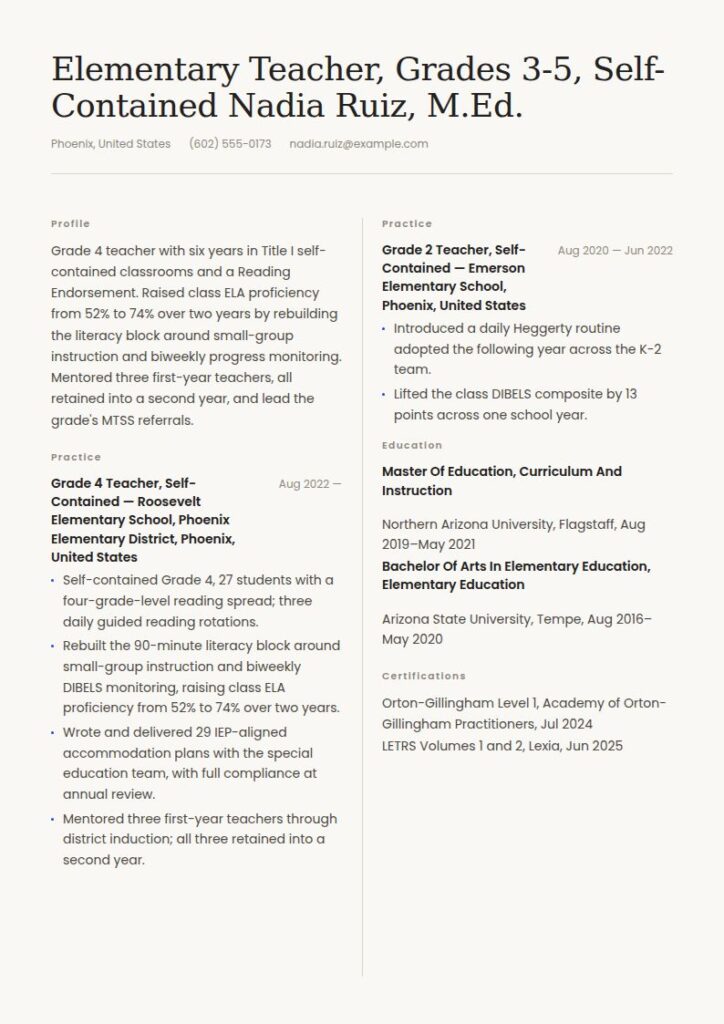 Elementary School Teacher Resume Examples & Templates