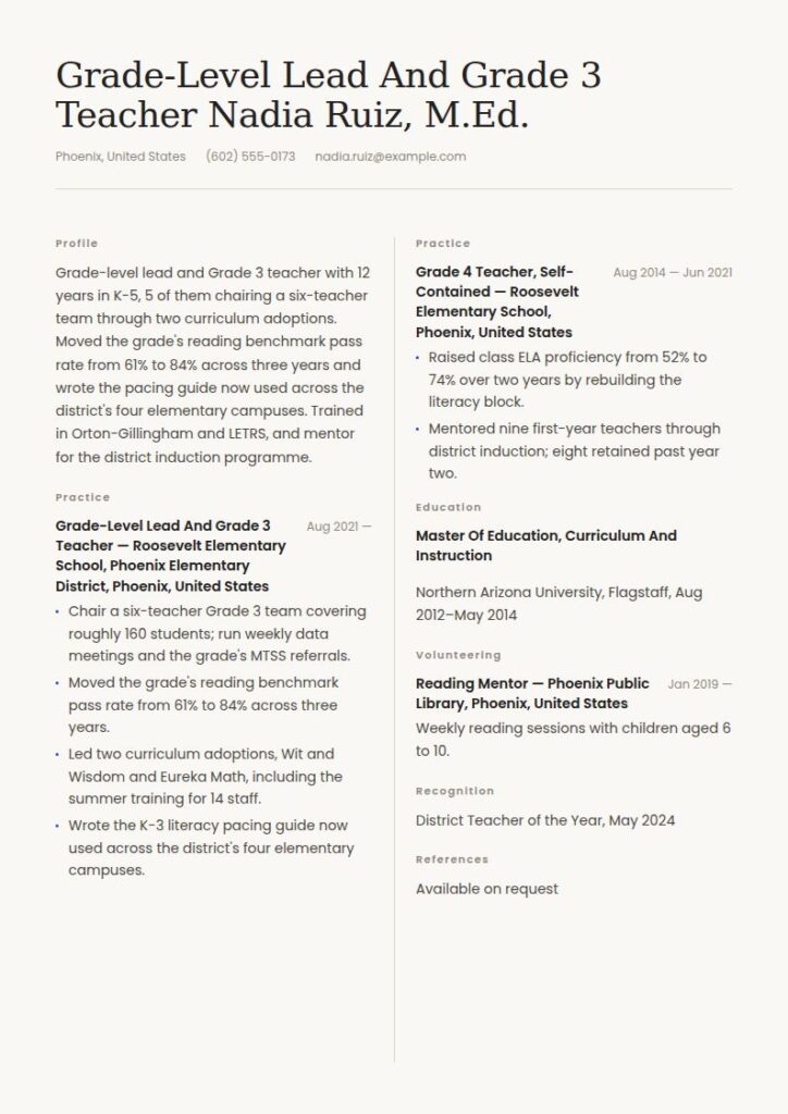 Elementary School Teacher Resume Examples & Templates