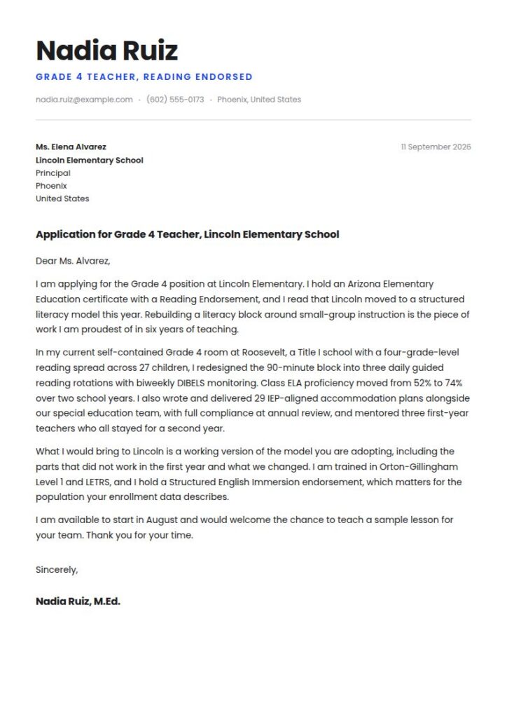 Elementary School Teacher Cover Letter Examples & Templates