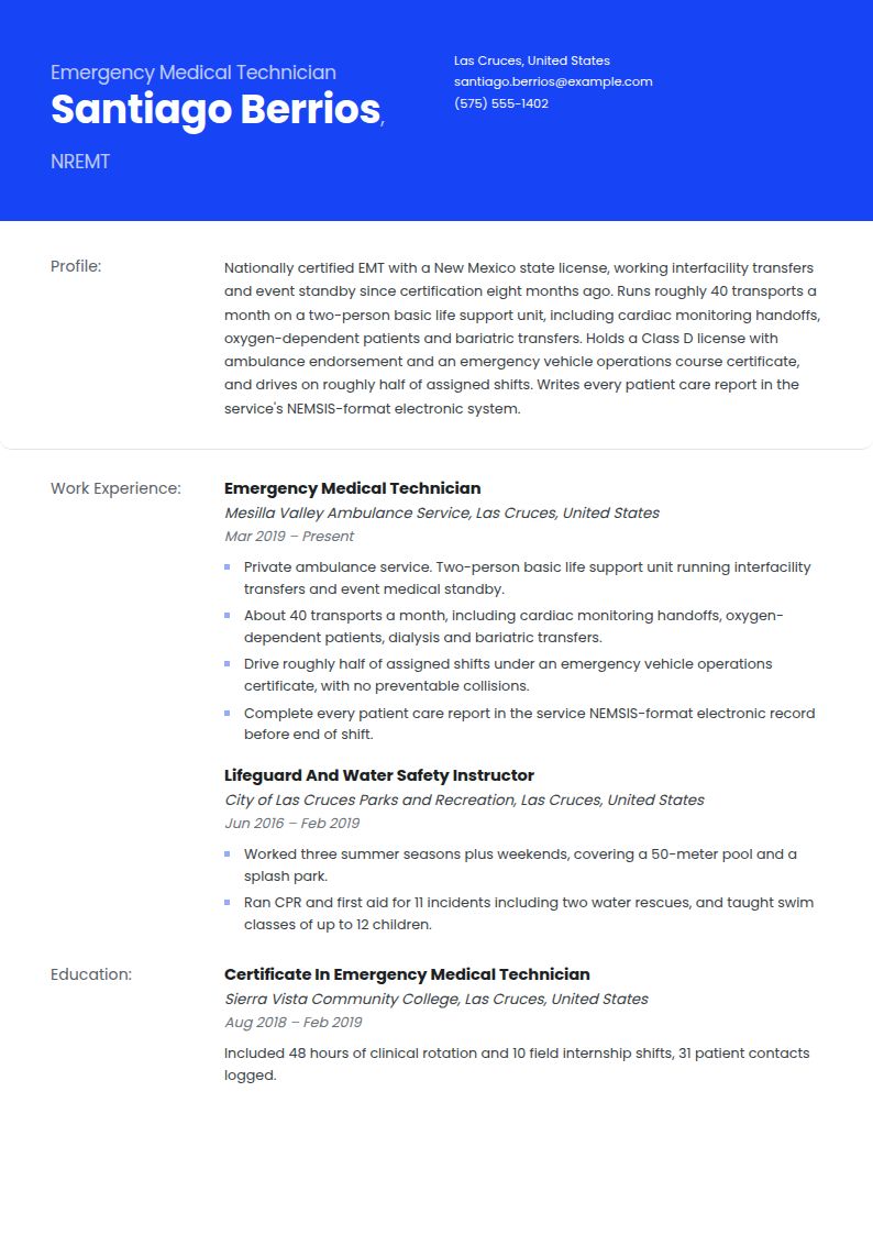 EMT Resume Examples & Templates