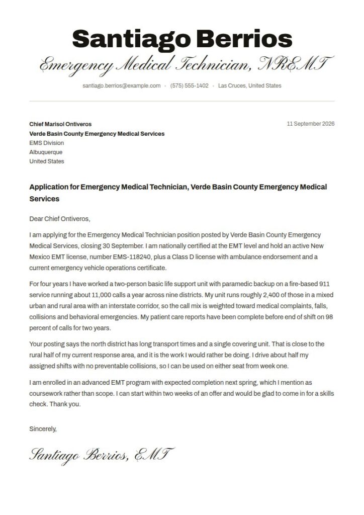 EMT Cover Letter Examples & Templates