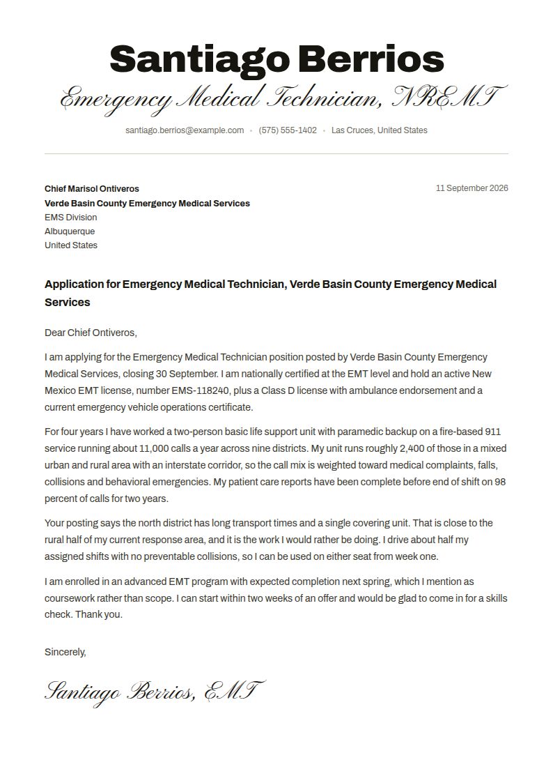 EMT Cover Letter Examples & Templates