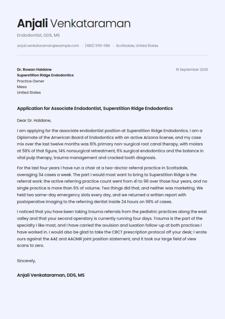 Endodontist Cover Letter Examples & Templates