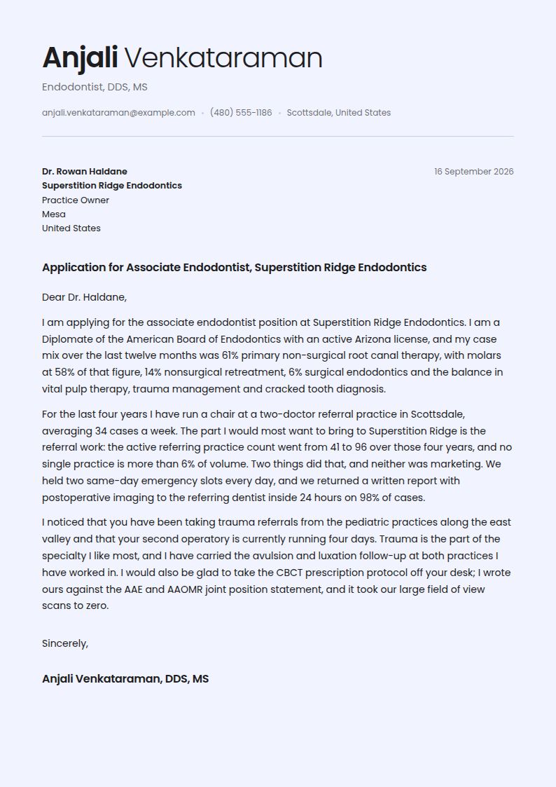 Endodontist Cover Letter Examples & Templates